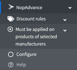 selected manufacturer based discount plugin navigation menu